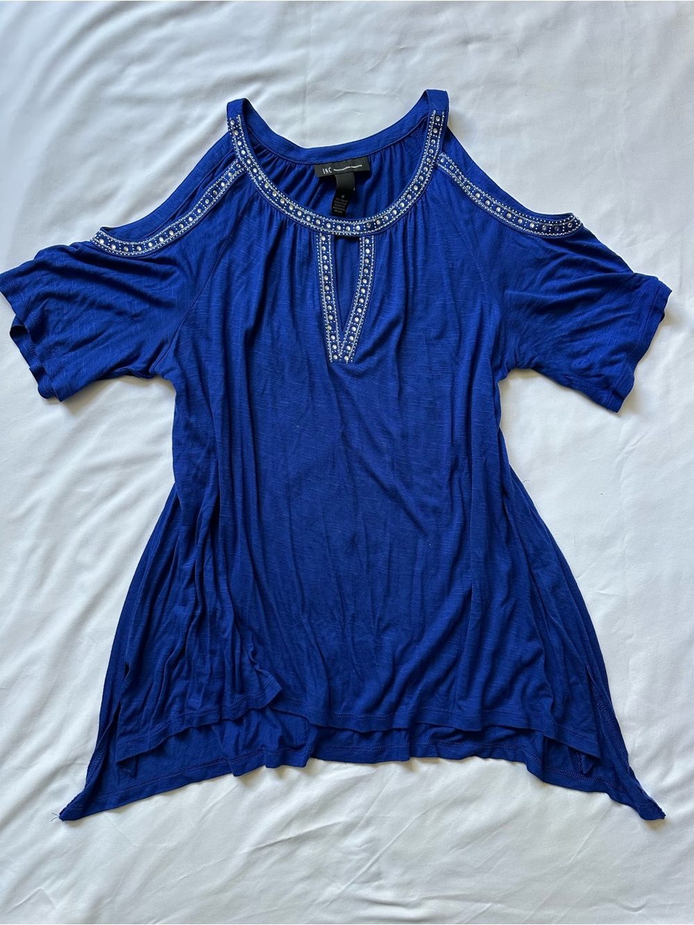 Y2K Vibe INC International Concepts Blue Cold-Shoulder Embellished Top